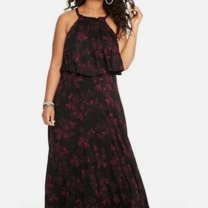 Torrid Black and Pink Floral Maxi Dress